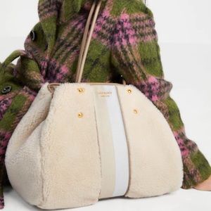 🆕 Kate Spade Everything Racing Stripe Faux Shearling Large Tote Cream Multi Bag